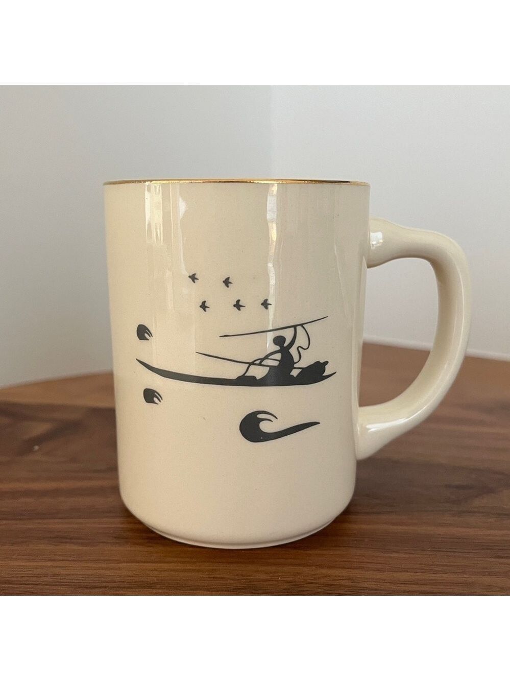 VINTAGE Ceramic Coffee Mug 22k Gold Rim Decorated in Canada Mid-Century